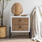 Meuble rectangulaire rustique autoportant en bois blanc et base en fer