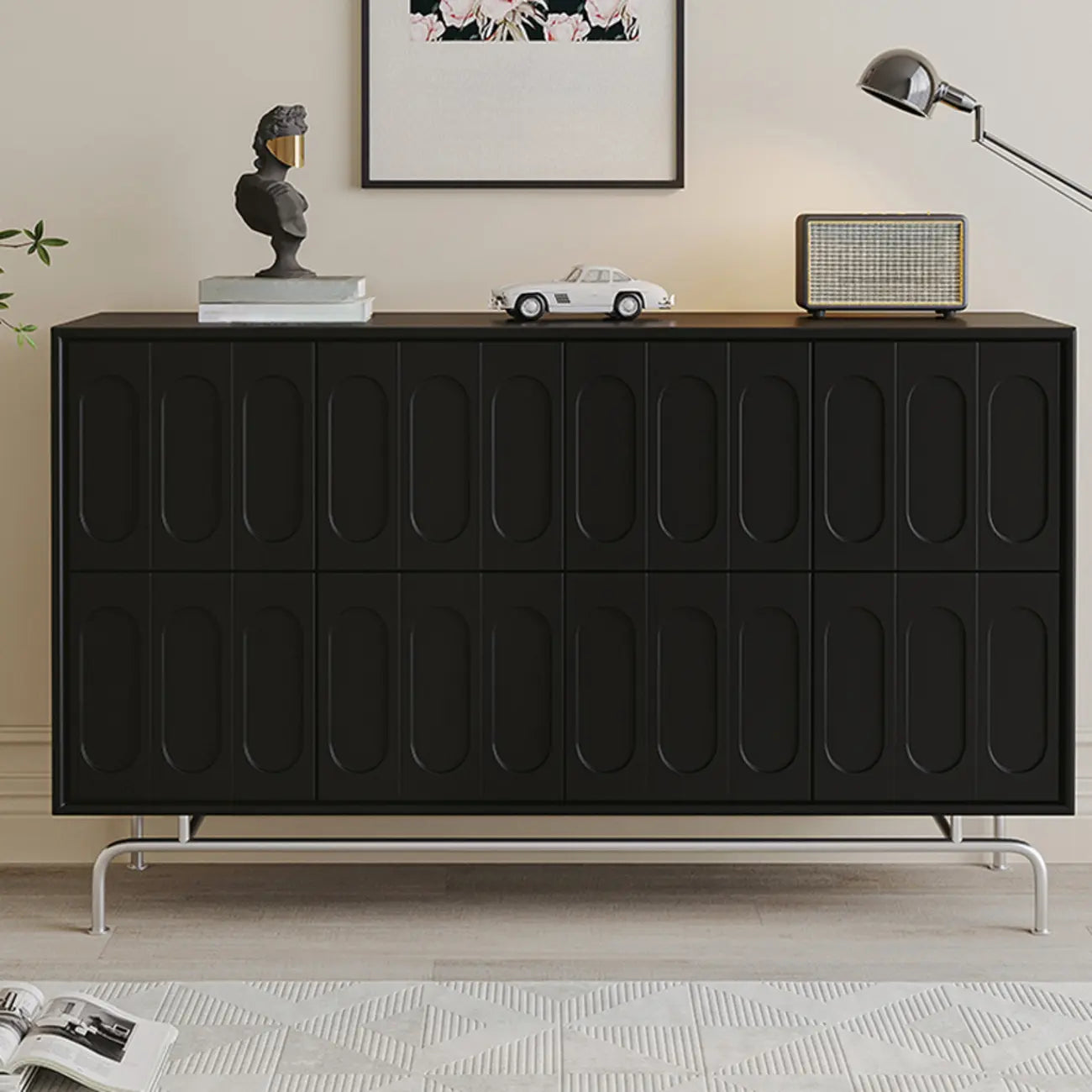 35,5 Mobile moderno nero in pino con contenitore per soggiorno