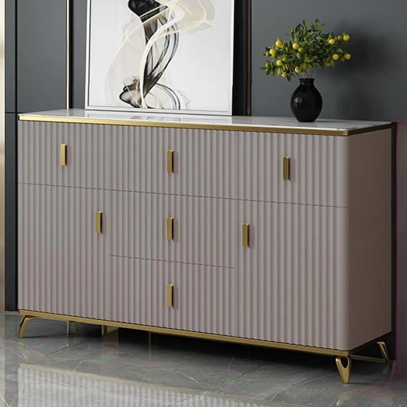 Meuble de salon glamour en bois avec plusieurs tiroirs