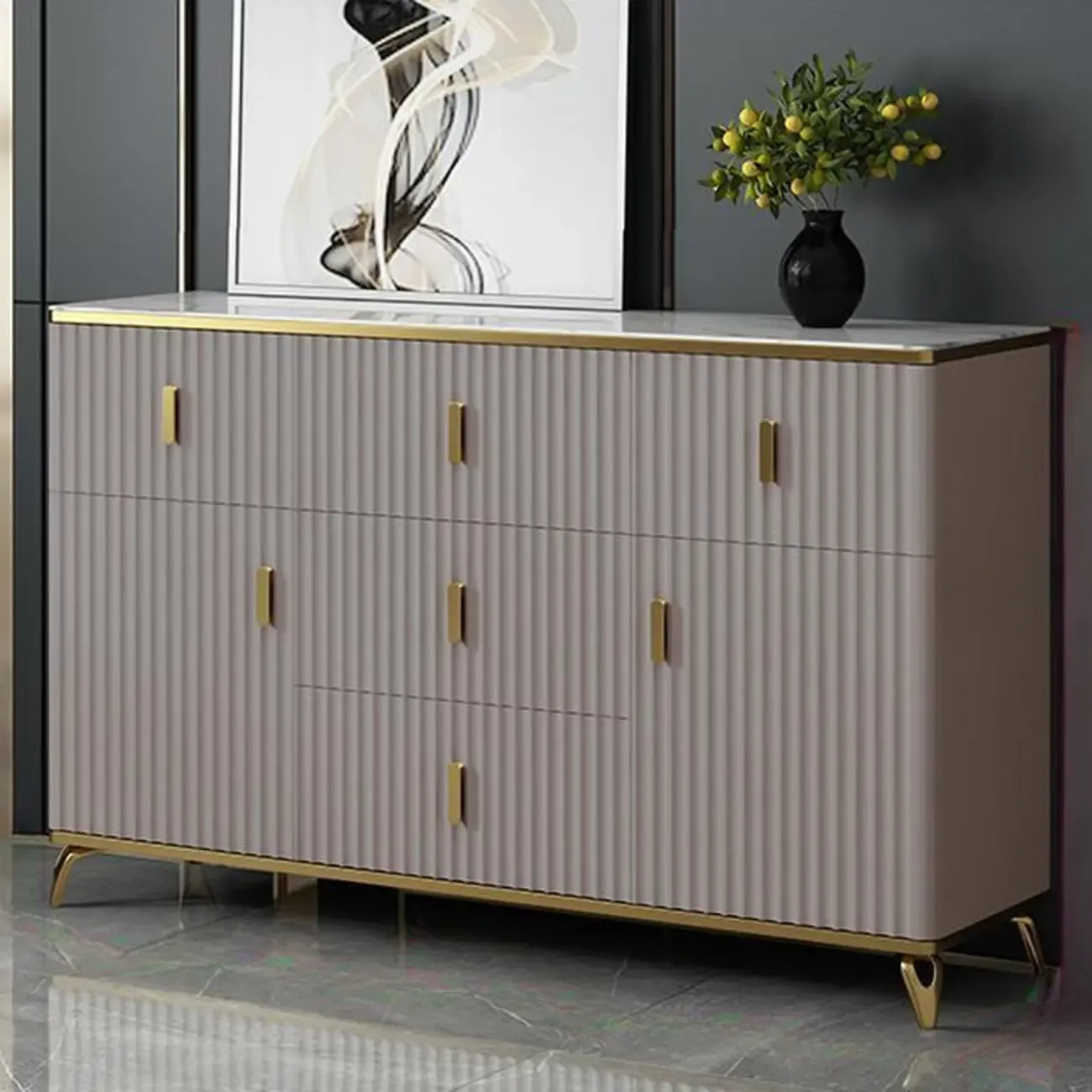 Meuble de salon glamour en bois avec plusieurs tiroirs