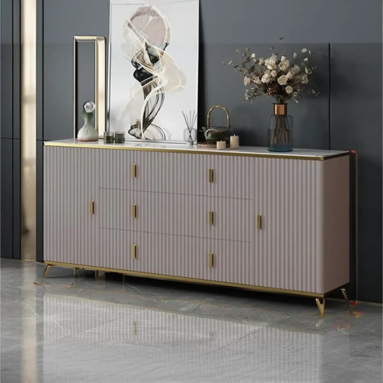 Meuble de salon glamour en bois avec plusieurs tiroirs