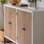 Meuble rectangulaire rustique autoportant en bois blanc et base en fer