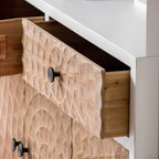Meuble rectangulaire rustique autoportant en bois blanc et base en fer