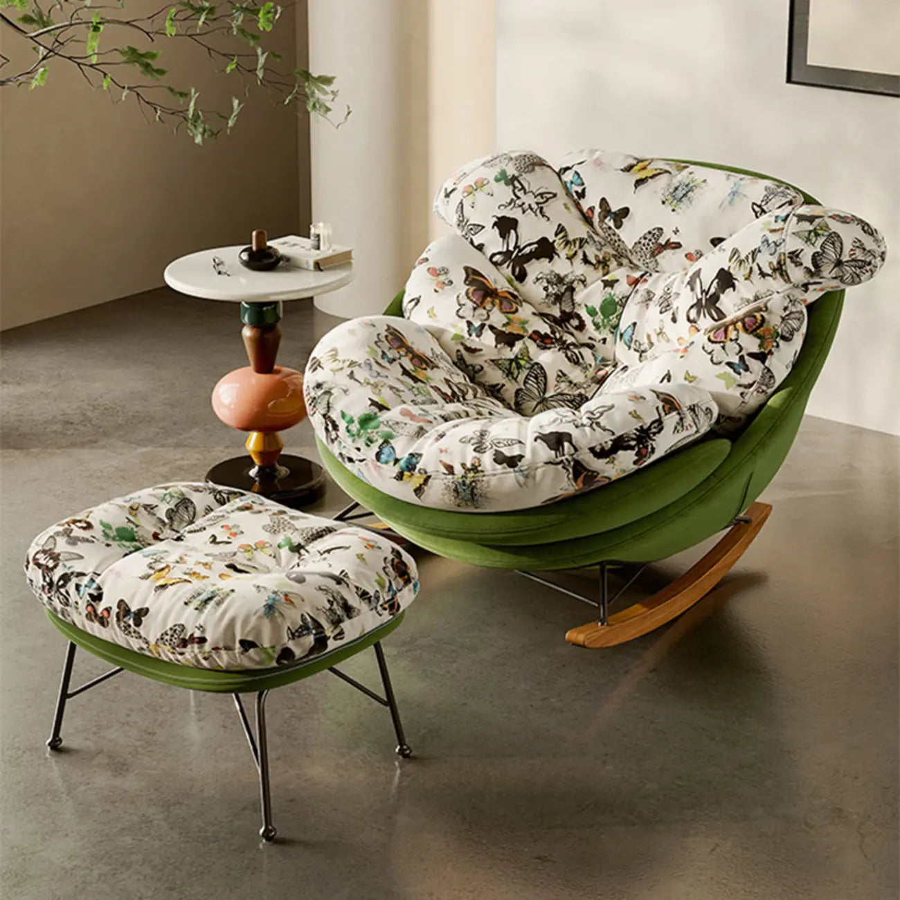 Fauteuil à bascule ergonomique moderne rembourré avec repose-pieds en option