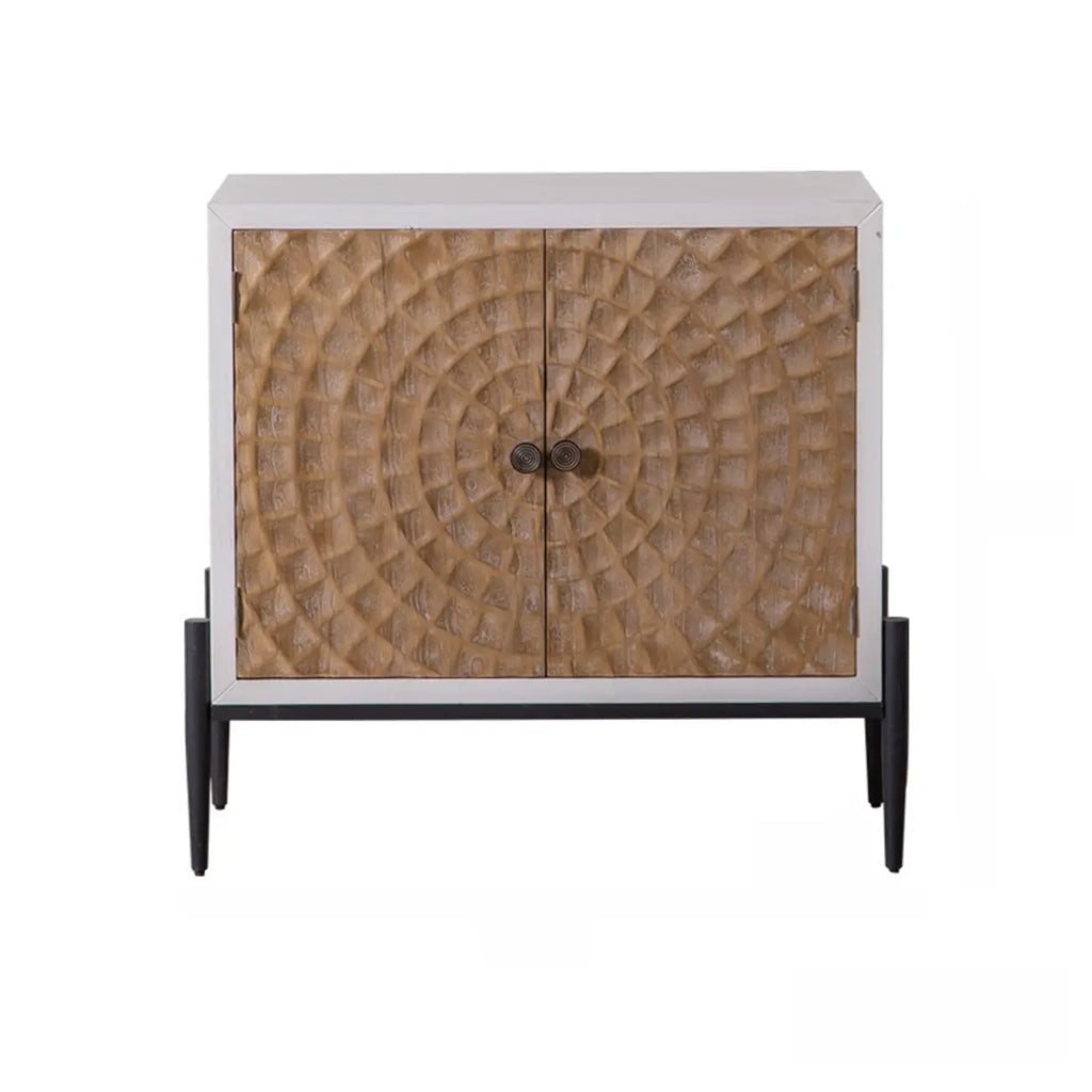Meuble rectangulaire rustique autoportant en bois blanc et base en fer