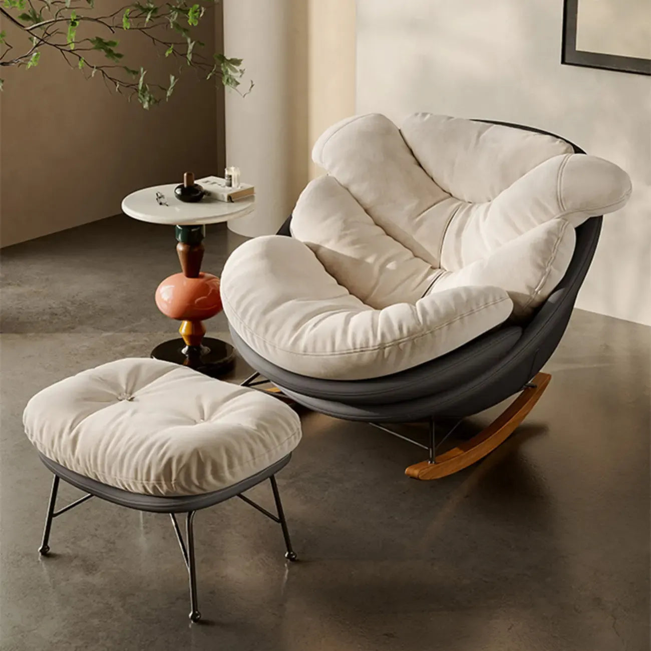 Fauteuil à bascule ergonomique moderne rembourré avec repose-pieds en option