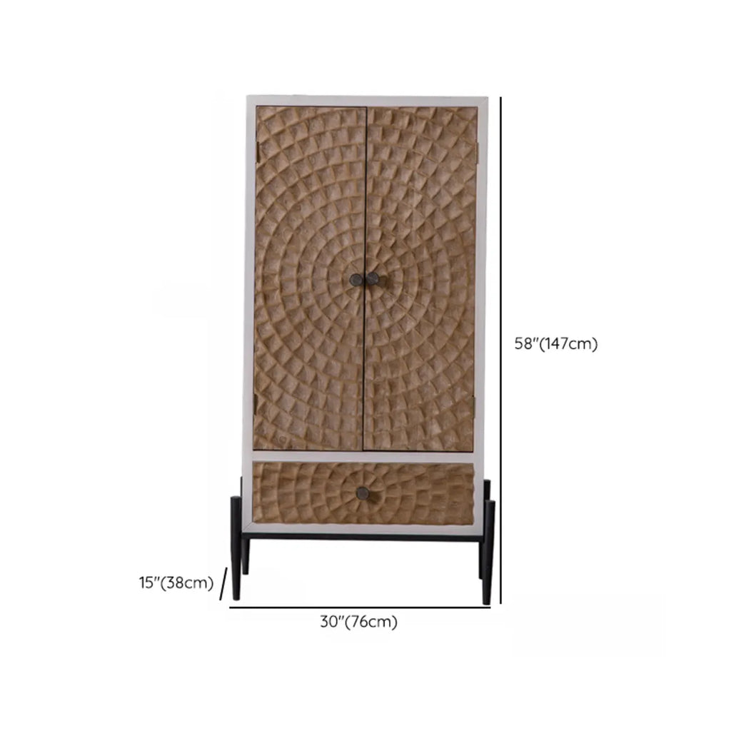 Meuble rectangulaire rustique autoportant en bois blanc et base en fer