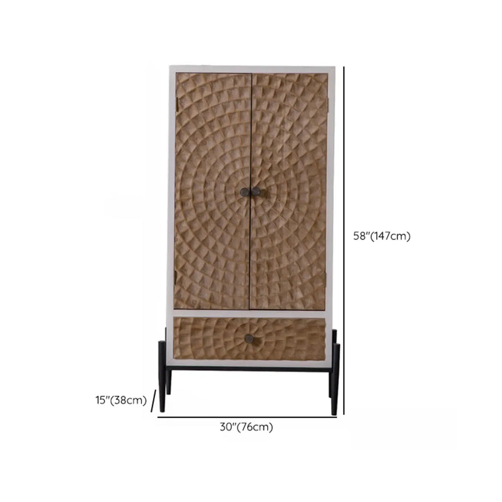 Meuble rectangulaire rustique autoportant en bois blanc et base en fer