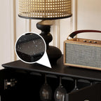 Élégant meuble d'appoint en bois noir avec tiroirs et portes