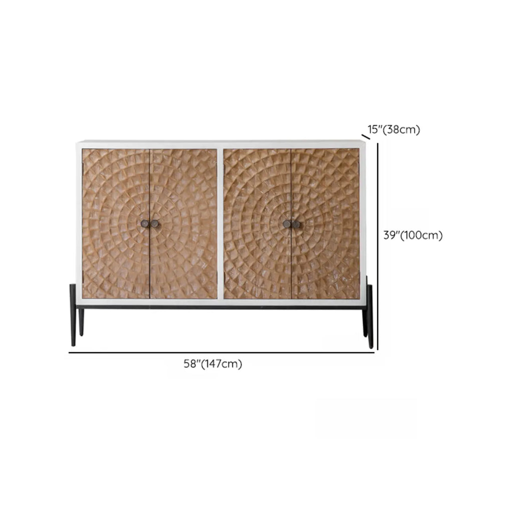Meuble rectangulaire rustique autoportant en bois blanc et base en fer
