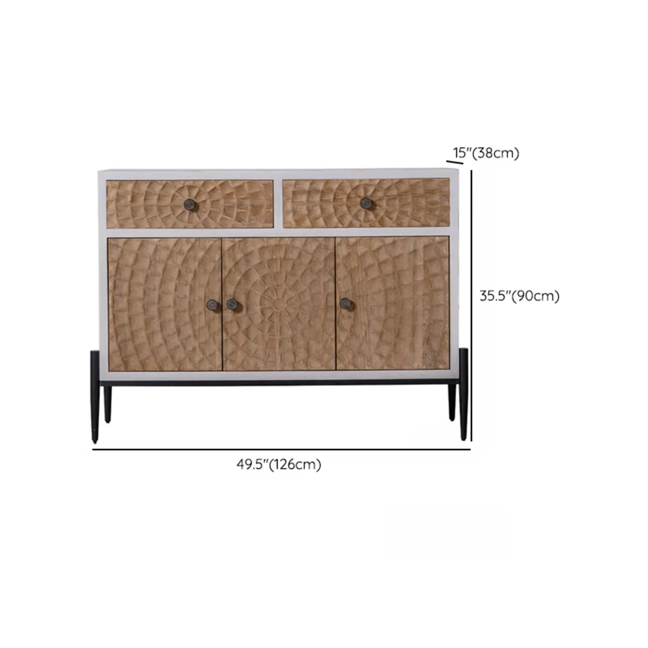Meuble rectangulaire rustique autoportant en bois blanc et base en fer