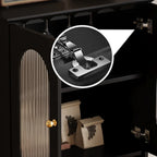 Élégant meuble d'appoint en bois noir avec tiroirs et portes