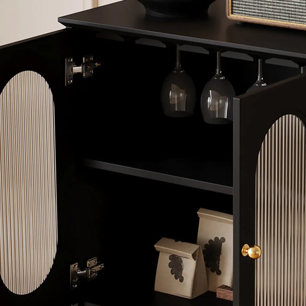 Élégant meuble d'appoint en bois noir avec tiroirs et portes