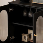 Élégant meuble d'appoint en bois noir avec tiroirs et portes