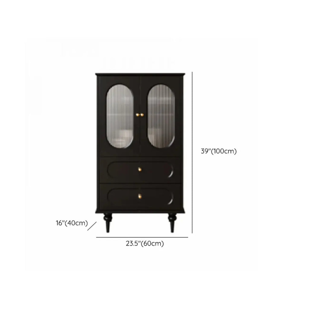 Élégant meuble d'appoint en bois noir avec tiroirs et portes