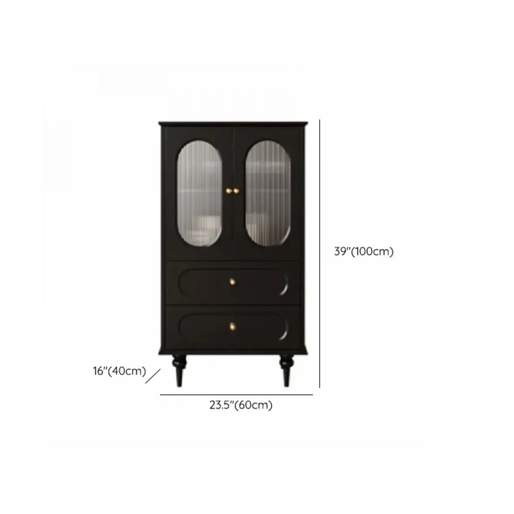 Élégant meuble d'appoint en bois noir avec tiroirs et portes