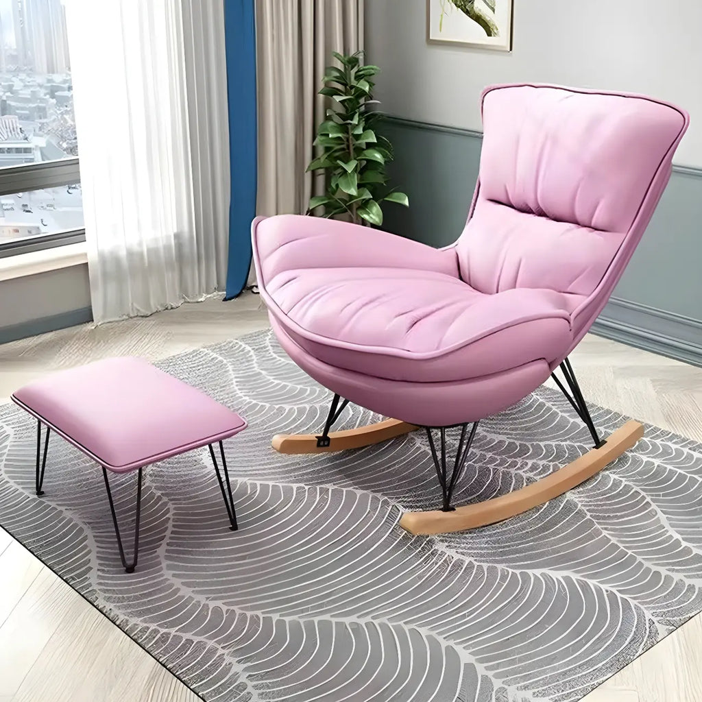 Sedia a dondolo imbottita senza braccioli con pouf per soggiorno