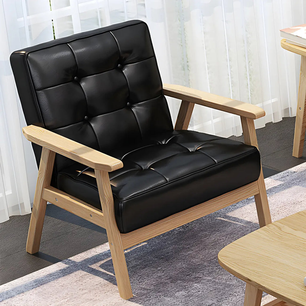 Fauteuil d'appoint moderne en cuir capitonné avec structure en bois