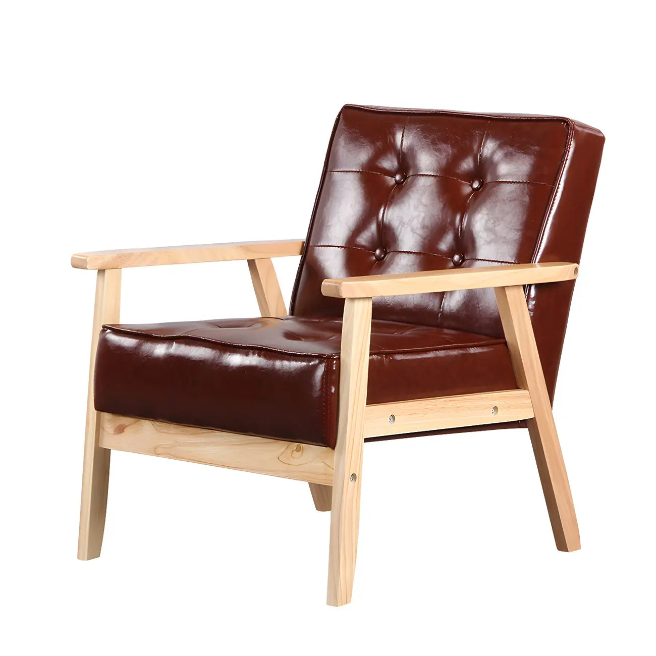 Fauteuil d'appoint moderne en cuir capitonné avec structure en bois