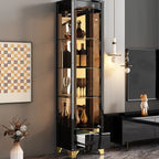 Élégante vitrine en verre avec pieds noirs et dorés