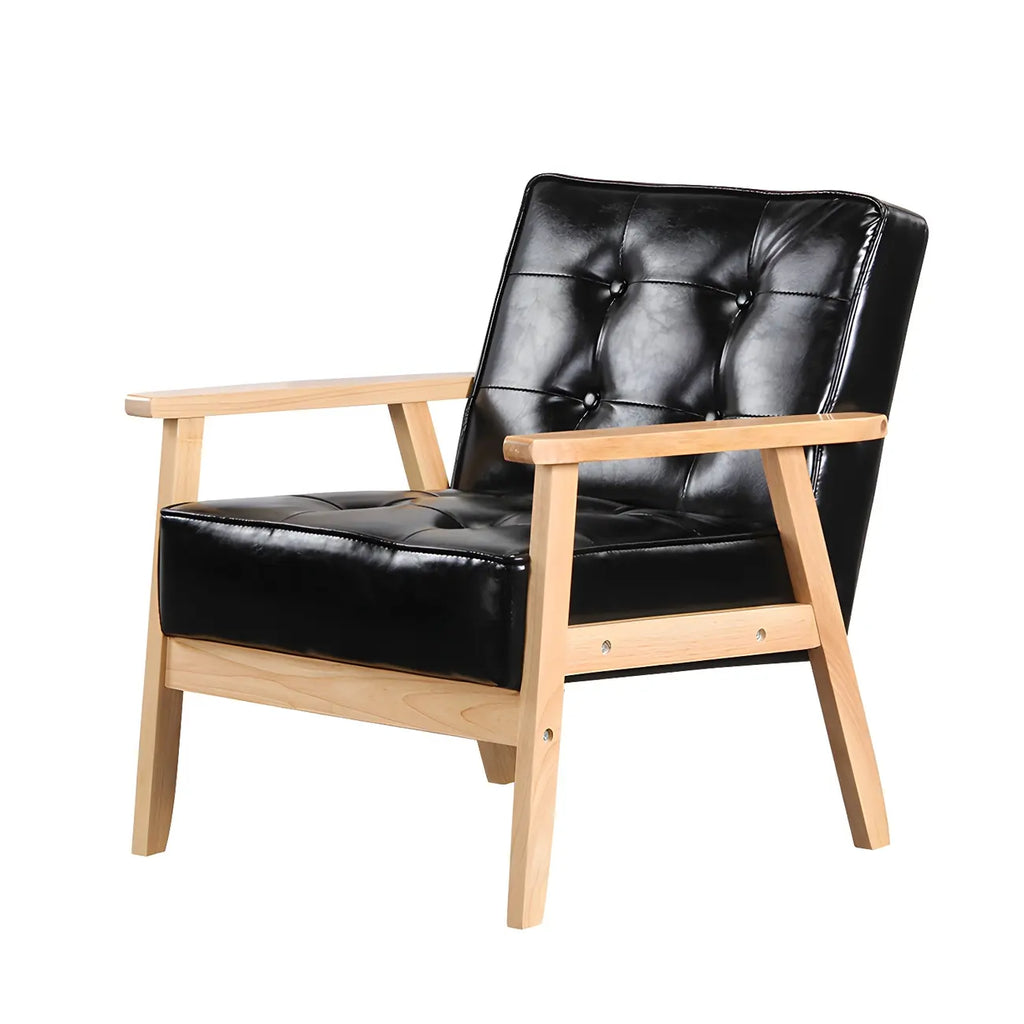 Fauteuil d'appoint moderne en cuir capitonné avec structure en bois