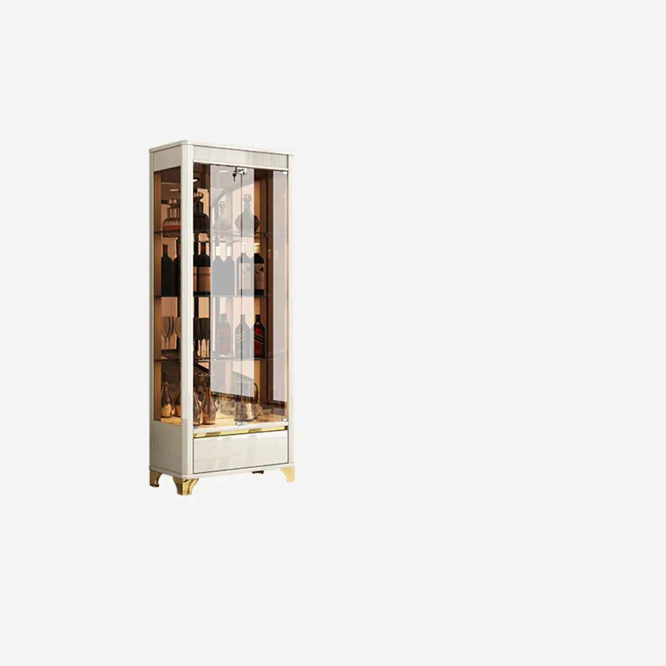 Élégante vitrine en verre avec pieds noirs et dorés