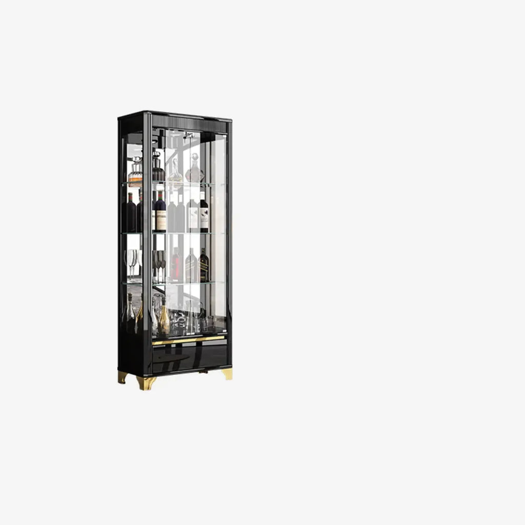 Élégante vitrine en verre avec pieds noirs et dorés