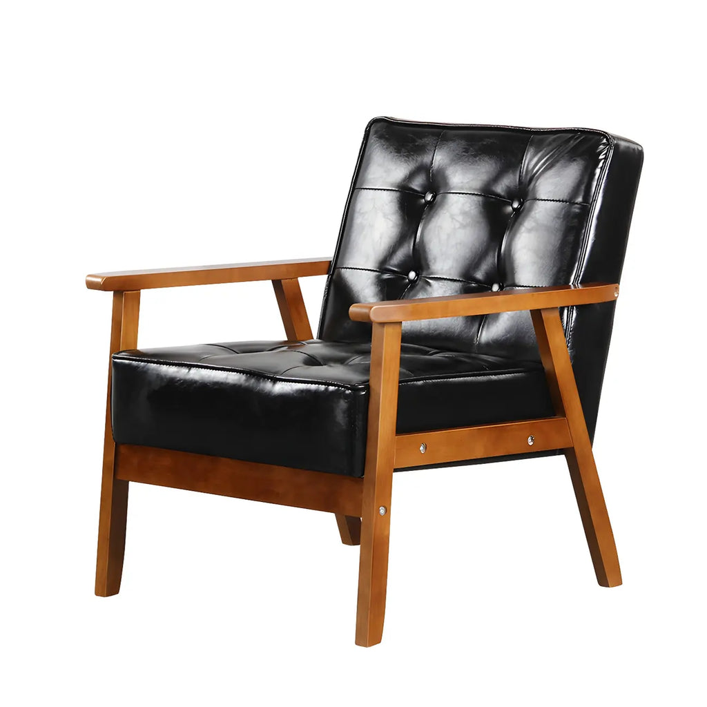Fauteuil d'appoint moderne en cuir capitonné avec structure en bois
