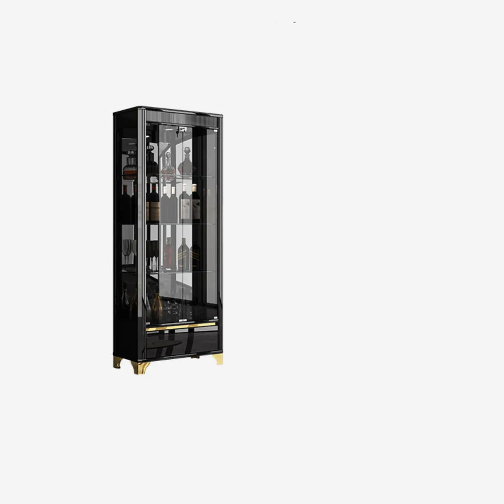 Élégante vitrine en verre avec pieds noirs et dorés