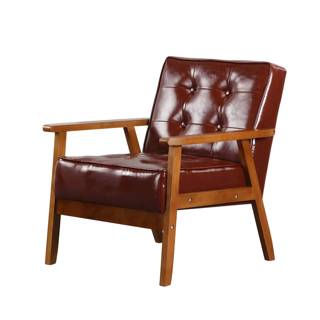 Fauteuil d'appoint moderne en cuir capitonné avec structure en bois