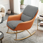 Fauteuil à bascule rembourré à motif pied-de-poule avec accoudoirs droits