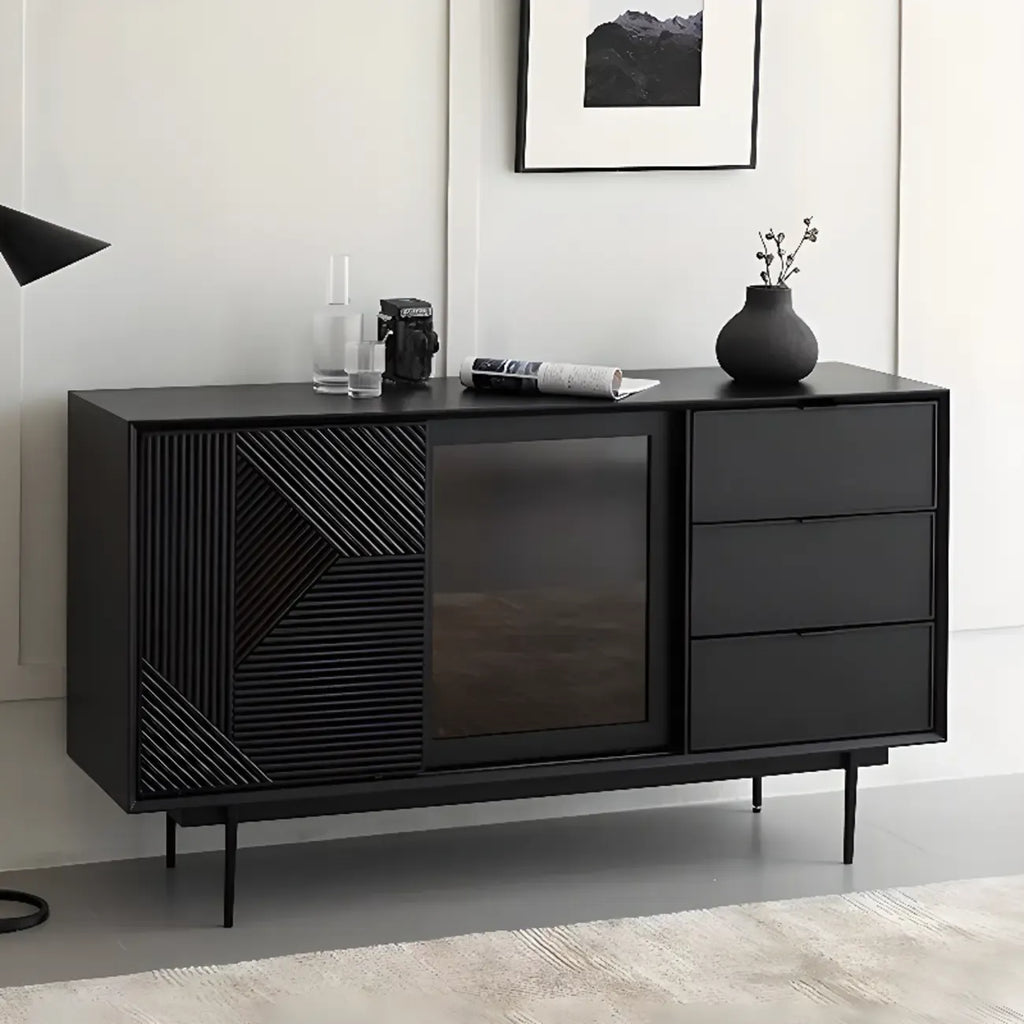 Meuble rectangulaire noir moderne avec tiroirs pour salon