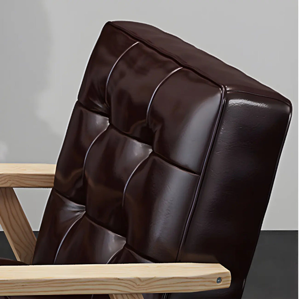 Fauteuil d'appoint moderne en cuir capitonné avec structure en bois