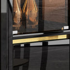 Élégante vitrine en verre avec pieds noirs et dorés
