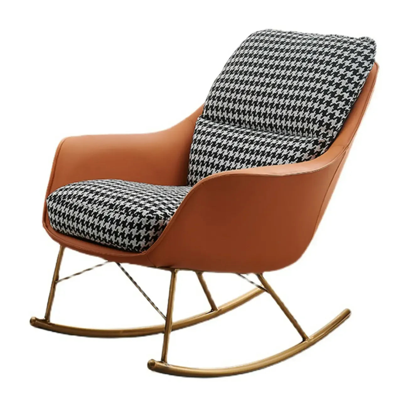 Fauteuil à bascule rembourré à motif pied-de-poule avec accoudoirs droits