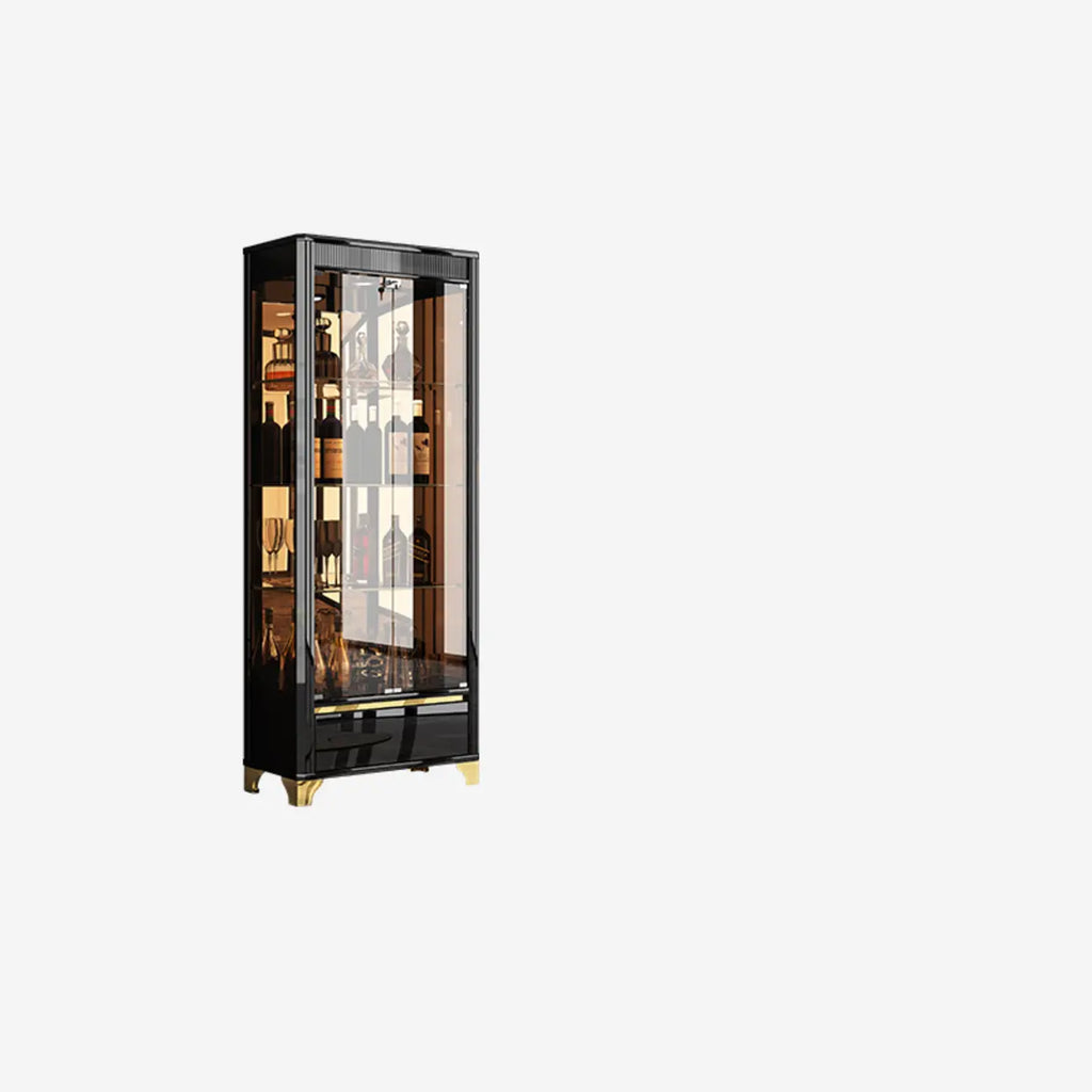 Élégante vitrine en verre avec pieds noirs et dorés