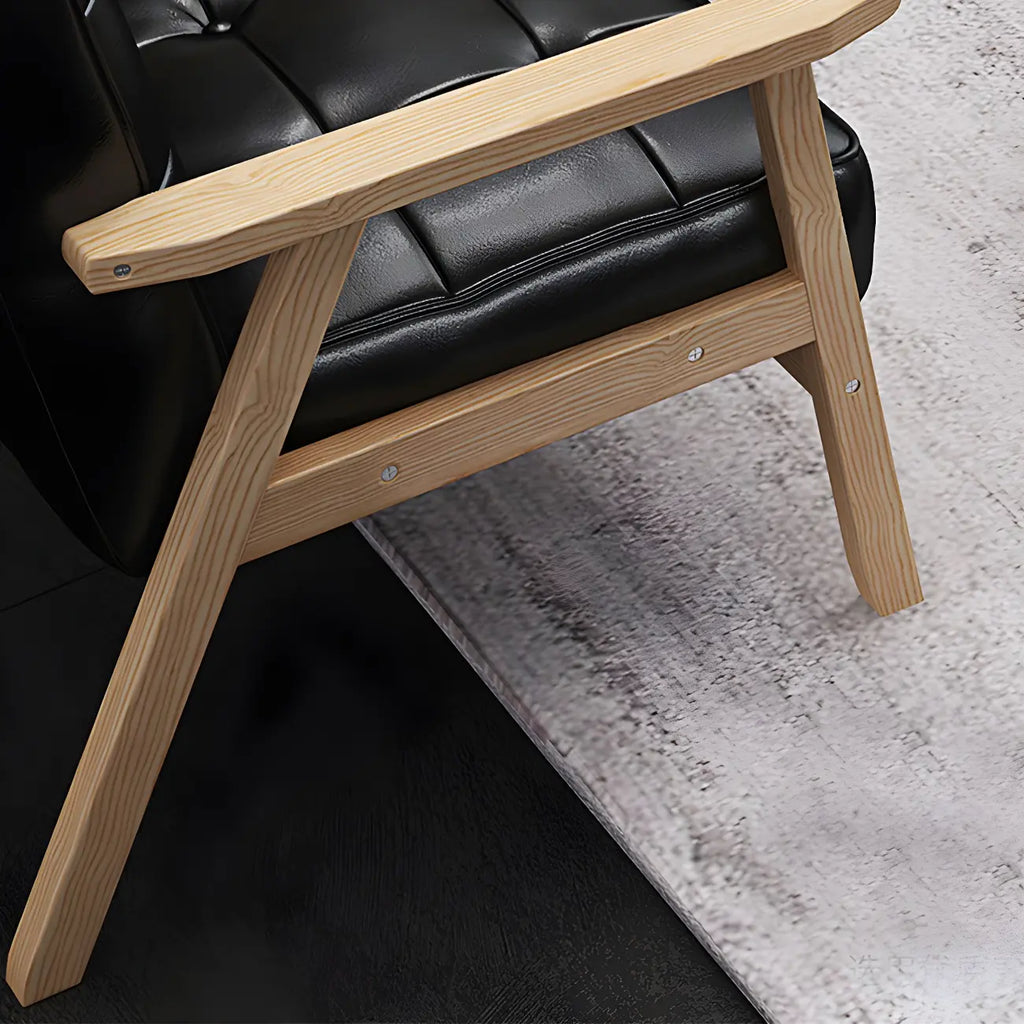 Fauteuil d'appoint moderne en cuir capitonné avec structure en bois
