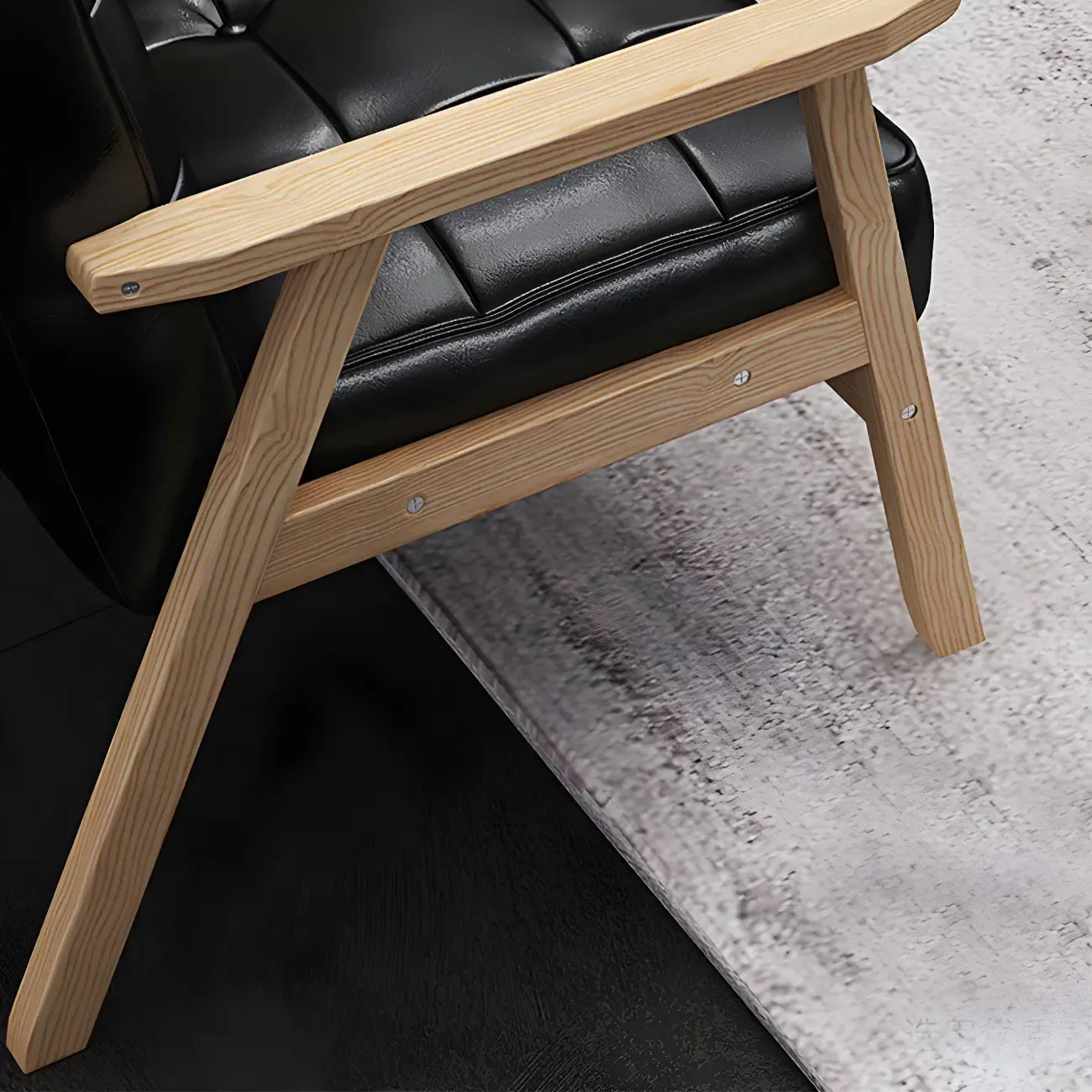 Fauteuil d'appoint moderne en cuir capitonné avec structure en bois