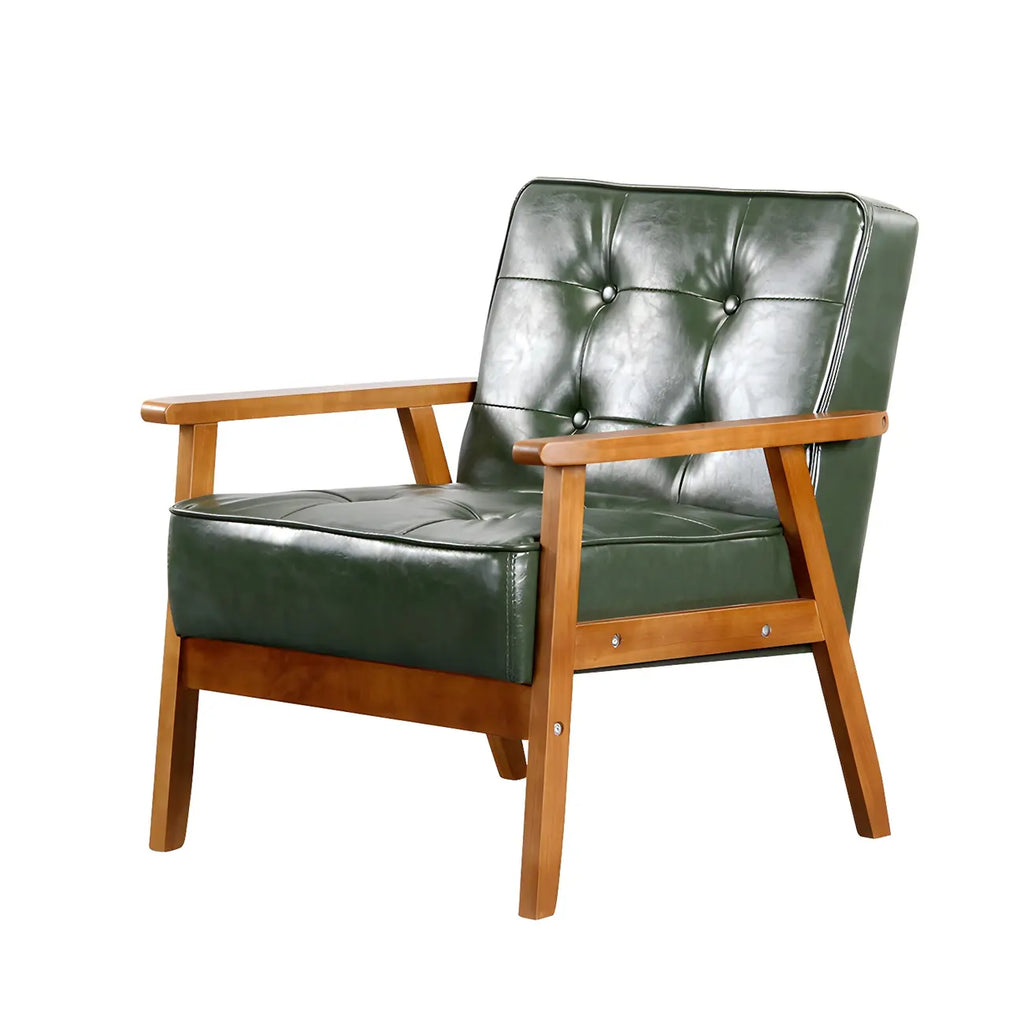 Fauteuil d'appoint moderne en cuir capitonné avec structure en bois