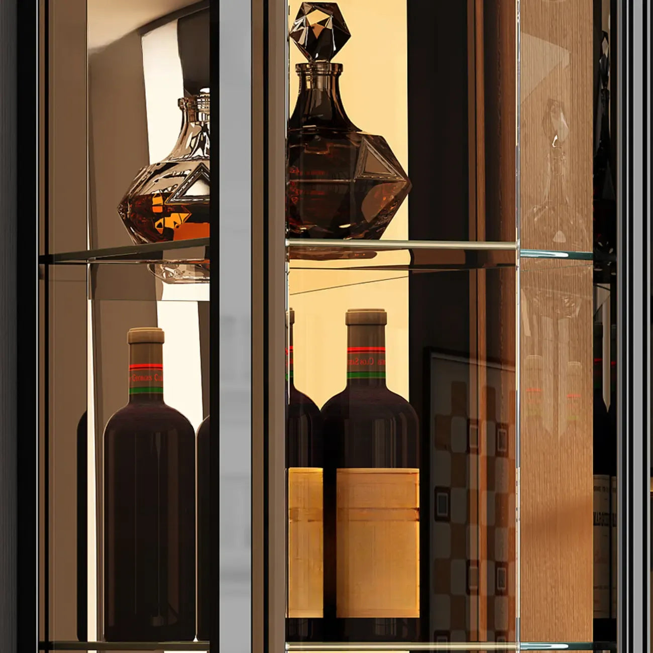 Élégante vitrine en verre avec pieds noirs et dorés