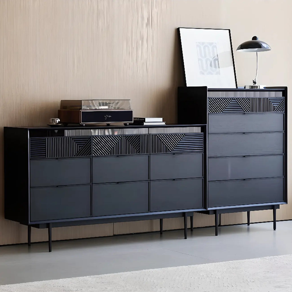 Meuble rectangulaire noir moderne avec tiroirs pour salon
