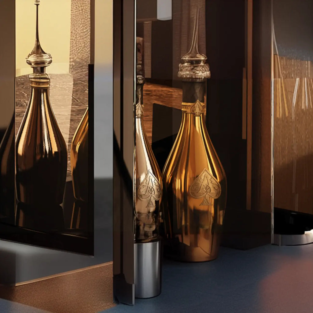 Élégante vitrine en verre avec pieds noirs et dorés