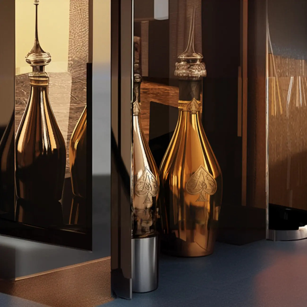 Élégante vitrine en verre avec pieds noirs et dorés