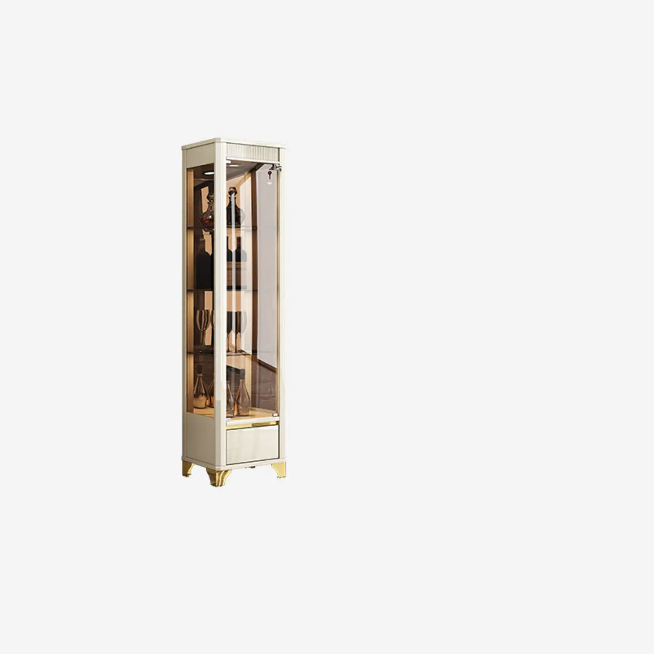 Élégante vitrine en verre avec pieds noirs et dorés