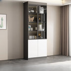 Grande vitrine de rangement ouverte en bois, du sol au plafond