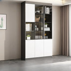Grande vitrine de rangement ouverte en bois, du sol au plafond