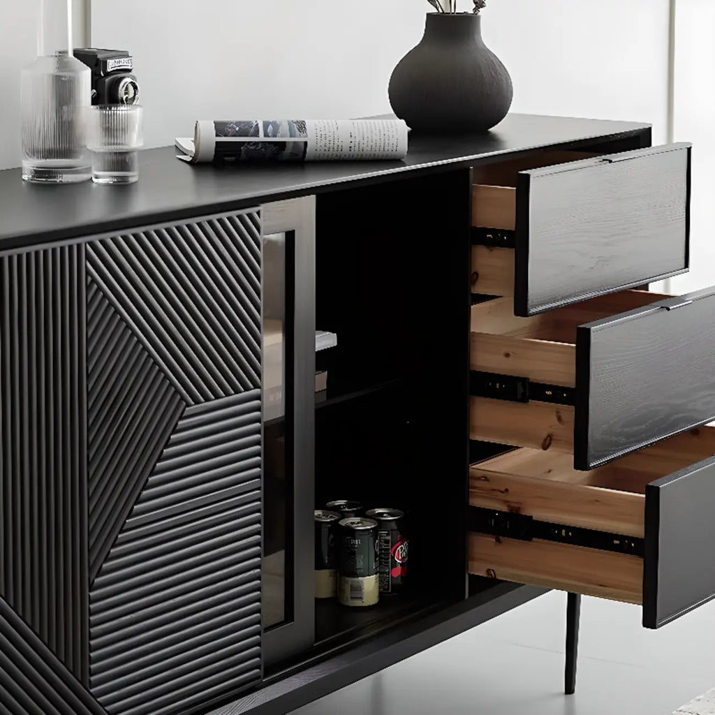 Meuble rectangulaire noir moderne avec tiroirs pour salon