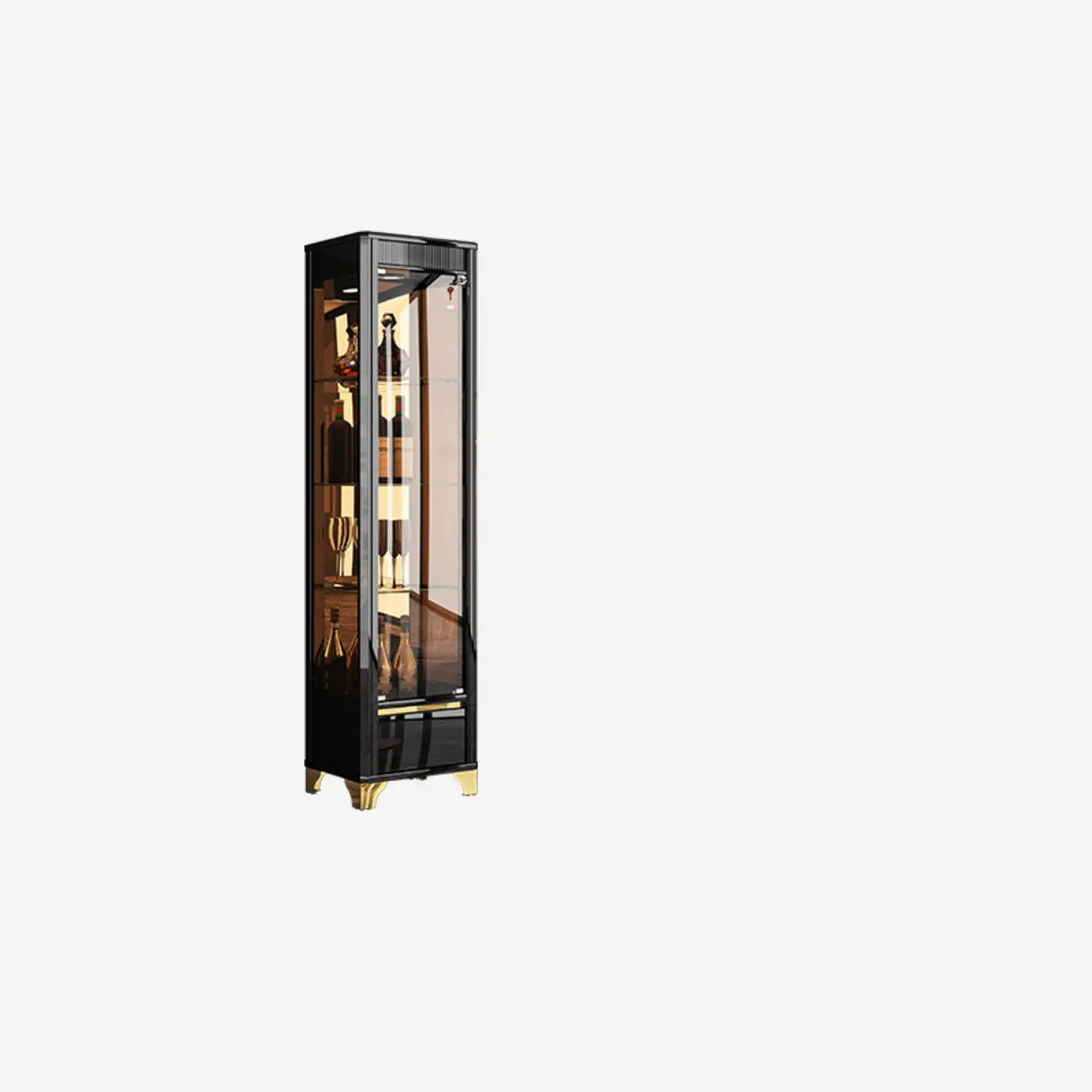 Élégante vitrine en verre avec pieds noirs et dorés