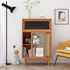 vaisselier de cuisine en bois brun avec portes en rotin