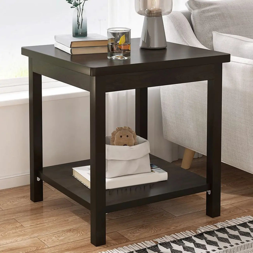 Table d'appoint minimaliste en bois noir avec rangement pour salon